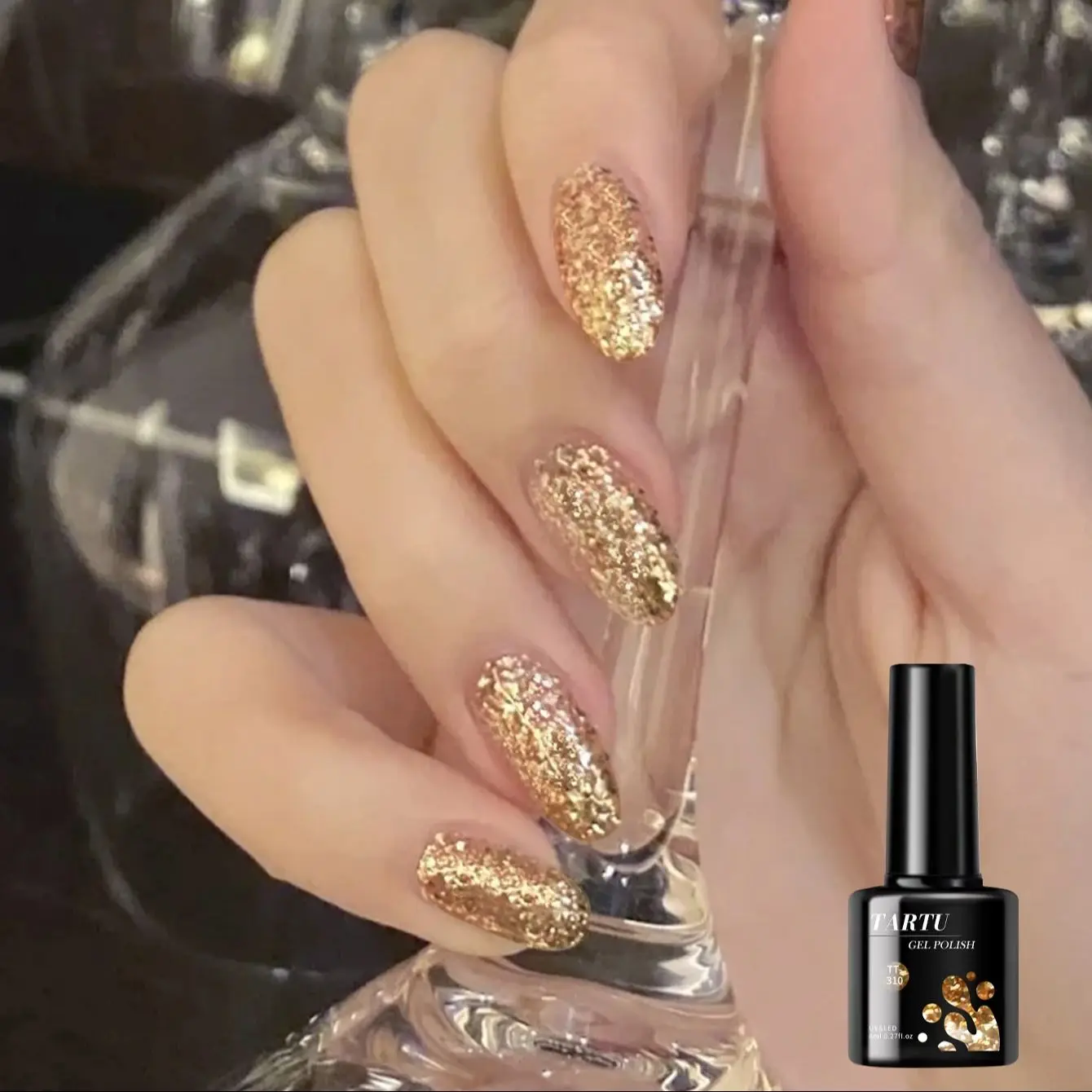 8 مللي الذهب بريق المجسم بريق هلام مسمار البولندية القابلة للإزالة LED/الأشعة فوق البنفسجية طويلة الأمد بريق الترتر المنزل مسمار الفن صالون