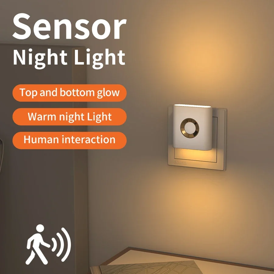 Plug-in Night Light with Motion Sensor 120° Wide Angle, Warm White RG0 Eye Protection - For Stairs,  Bedrooms and Hallways