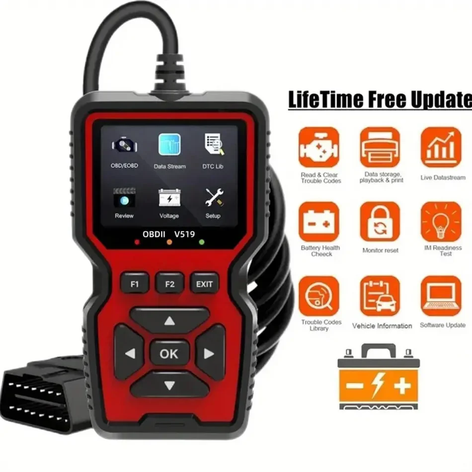 

V519 OBD2 Scanner Live Data Professional Mechanic OBDII Diagnostic Code Reader Tool For Check Engine Light Battery Voltage Test