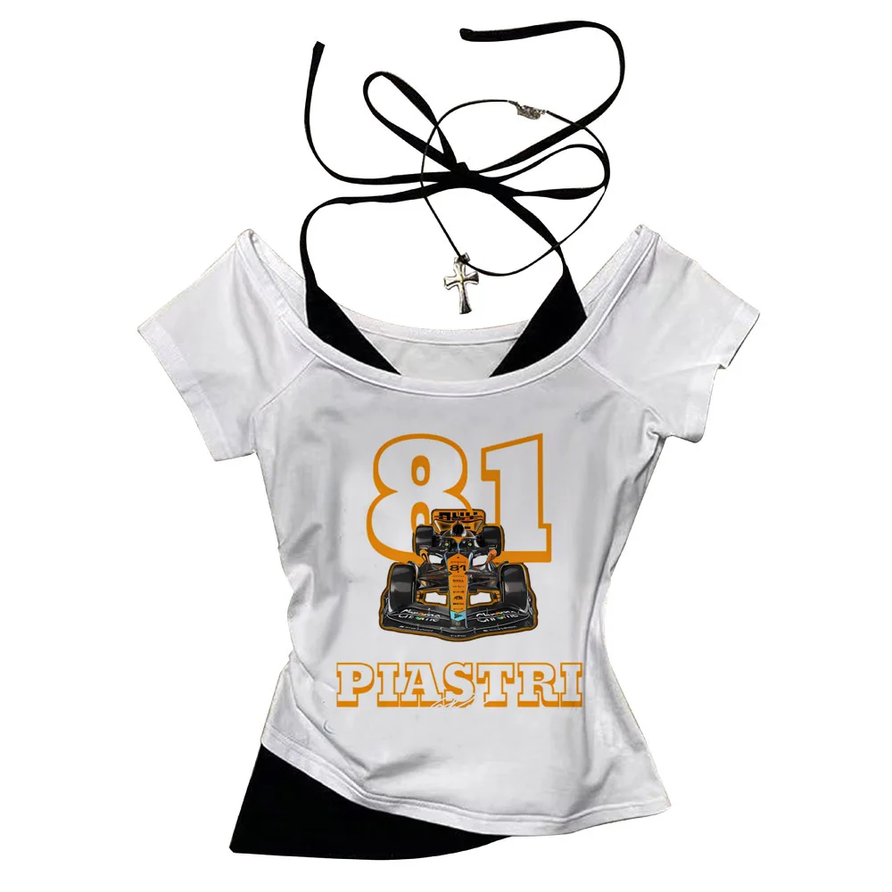 Oscar Piastri crop top ladies funny anime gyaru clearance sales baddie tshirt gothic meme party japan