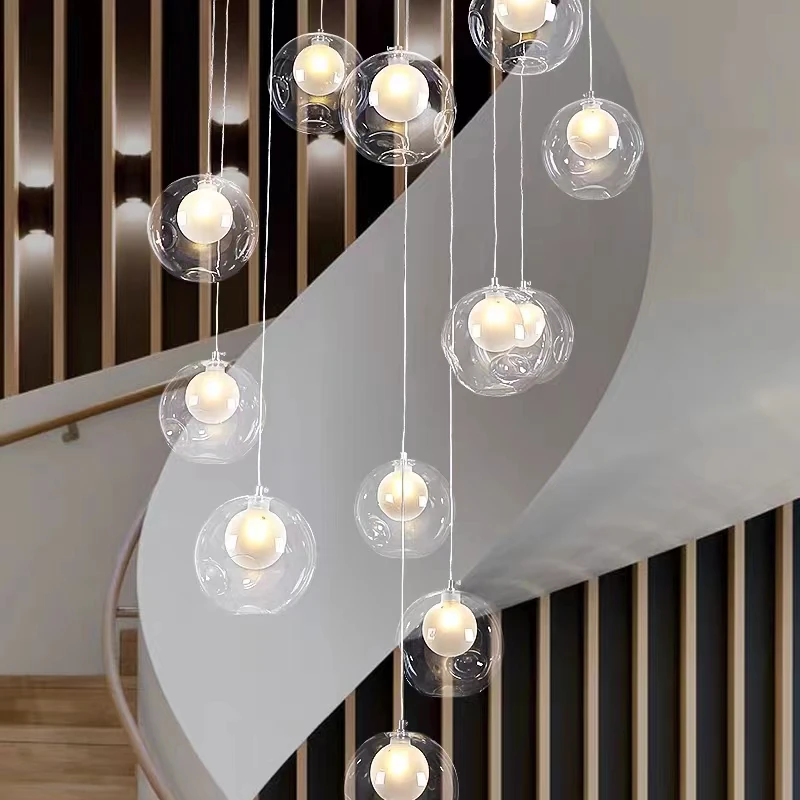 Creative Personality LED Glass Dining Room Pendant Light Modern Simple Living Room Lamp Bedroom Bar Table Staircase Hanging Lamp