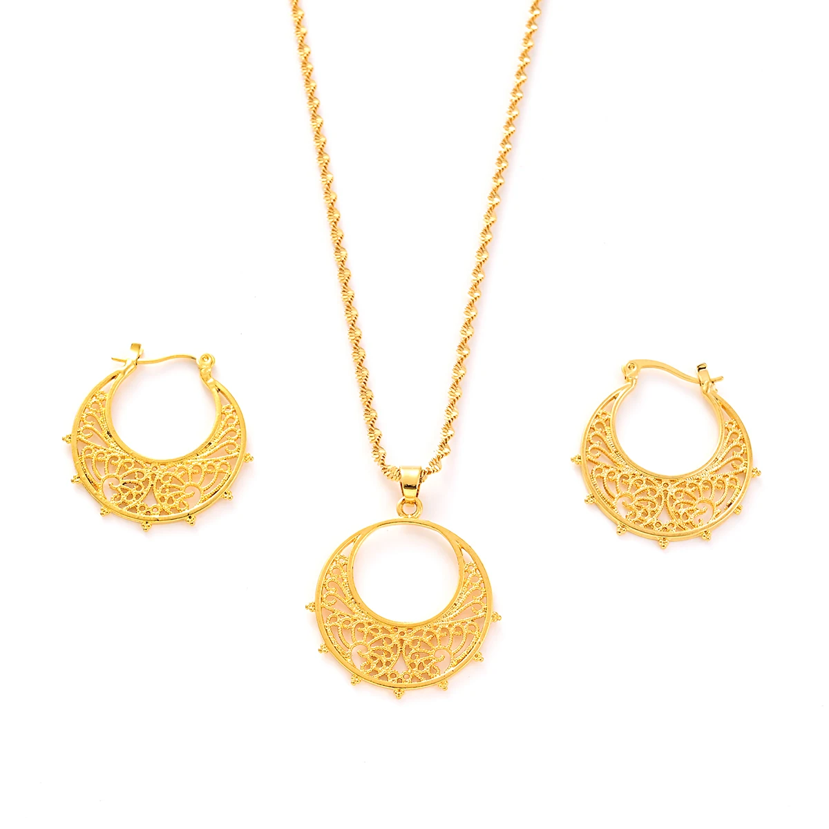 18k Gold Plated Africa dubai Cute Necklace pendant Earrings Wedding Birthday Party Jewelry Sets For Women Girl Gifts