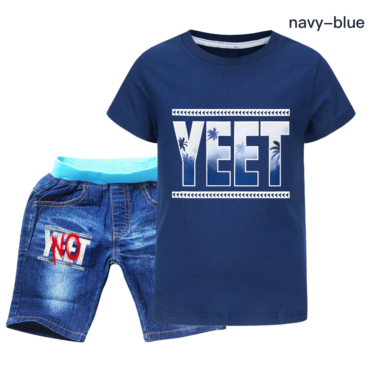 Summer yeet Children Clothing Set Fashion Baby Boy Girl Short Sleeve T-Shirts+Shorts Top Tee Jeans Denim 2Pcs Kids Suits4419