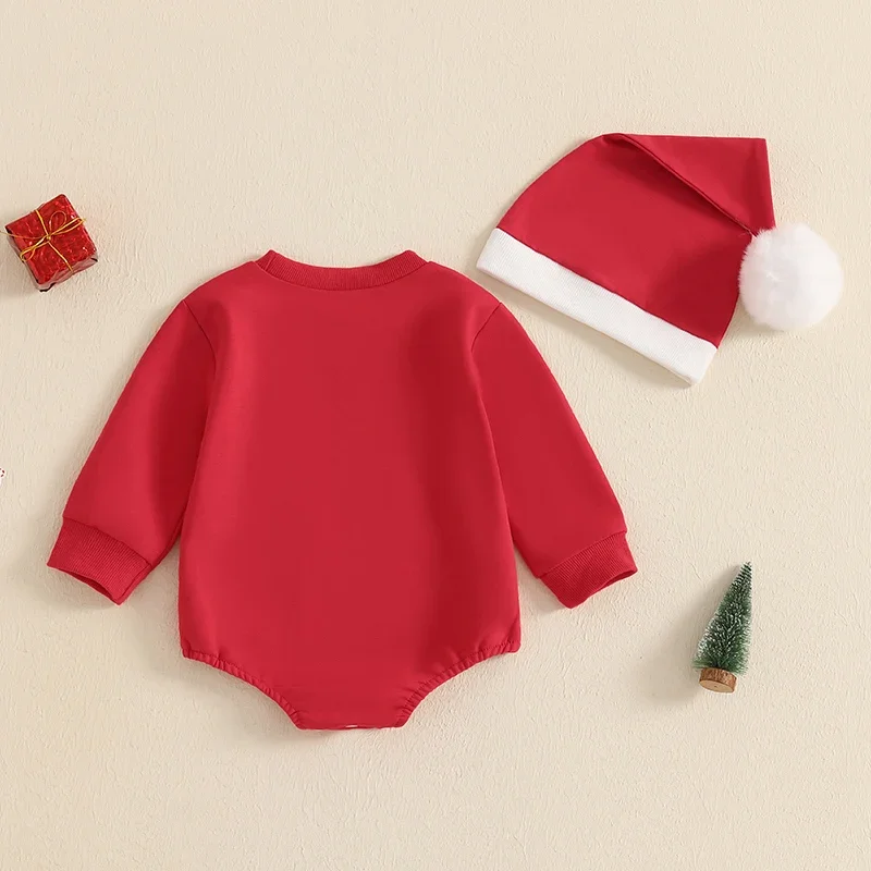 Infant Baby Girls Christmas Sweatshirt Rompers Tree Embroidery Jumpsuit with Hat Xmas Costumes Newborn Clothes