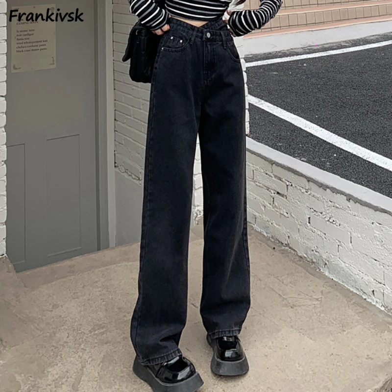 Jeans Women Denim Washed Japanese Style Vintage Unisex Solid All-match Daily Preppy  Loose Spring Summer Trousers Basics