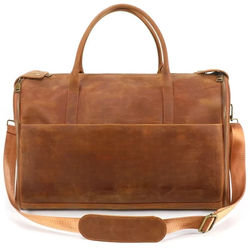 Vintage Leather Luggage Weekend Travel Bag Large Capacity Gym Overnight Bag OEM Supplier