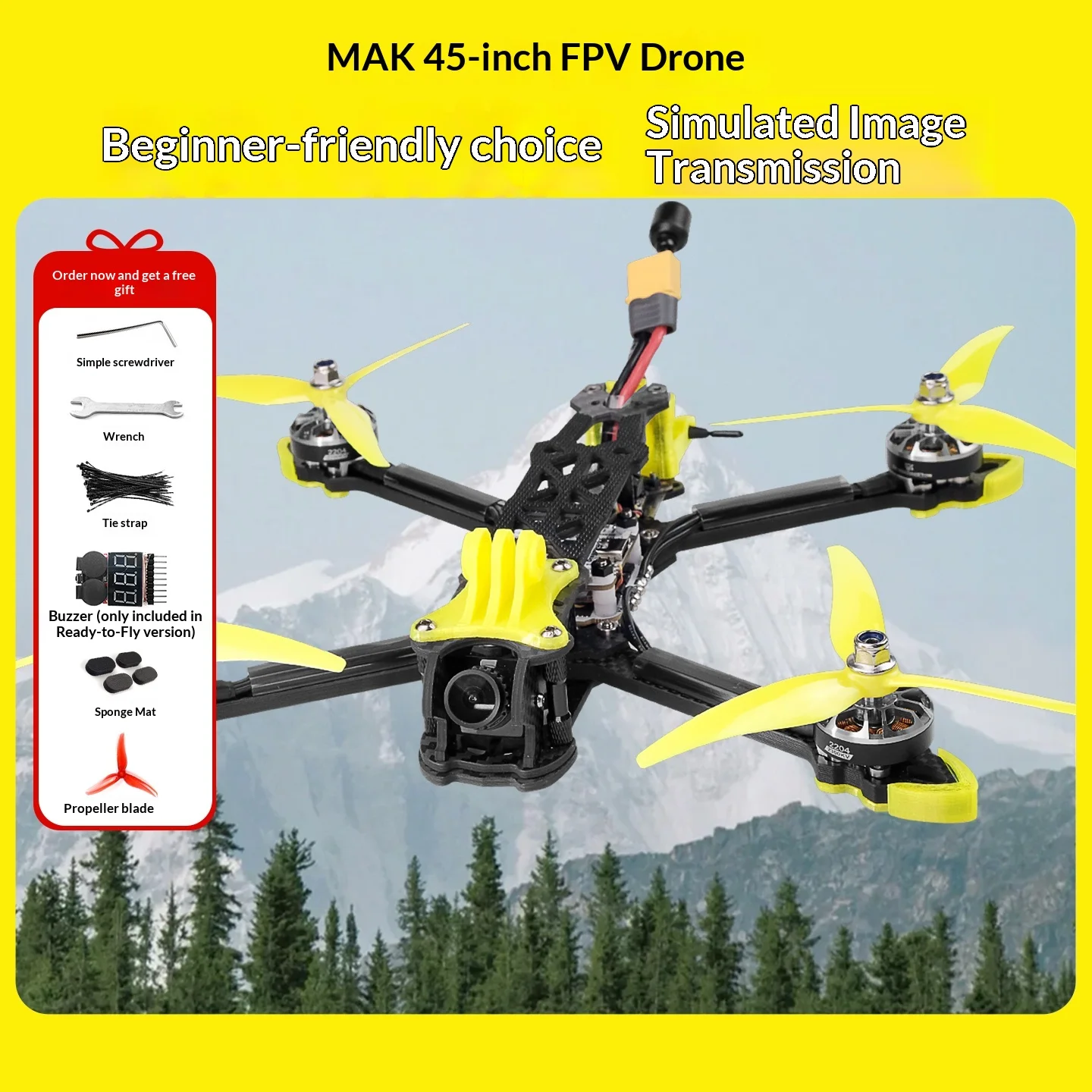 

Машина для пересечения FPV MAK4 3S 4S Экономичный 5-дюймовый четырехосный летающий набор для рук-рук