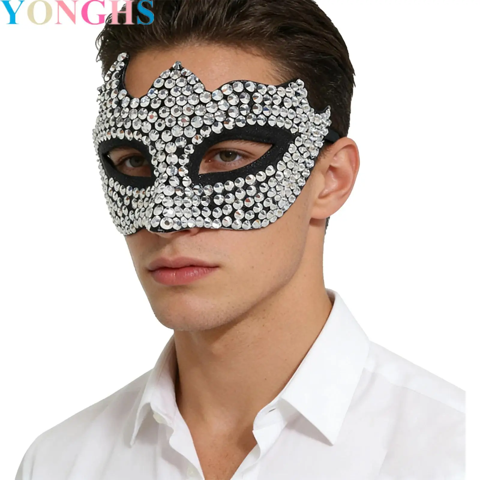 

Fashion Masquerade Mask Rhinestone-embellished Half-face Eagle-beak Vintage Venetian Eye Mask for Halloween Dance Party