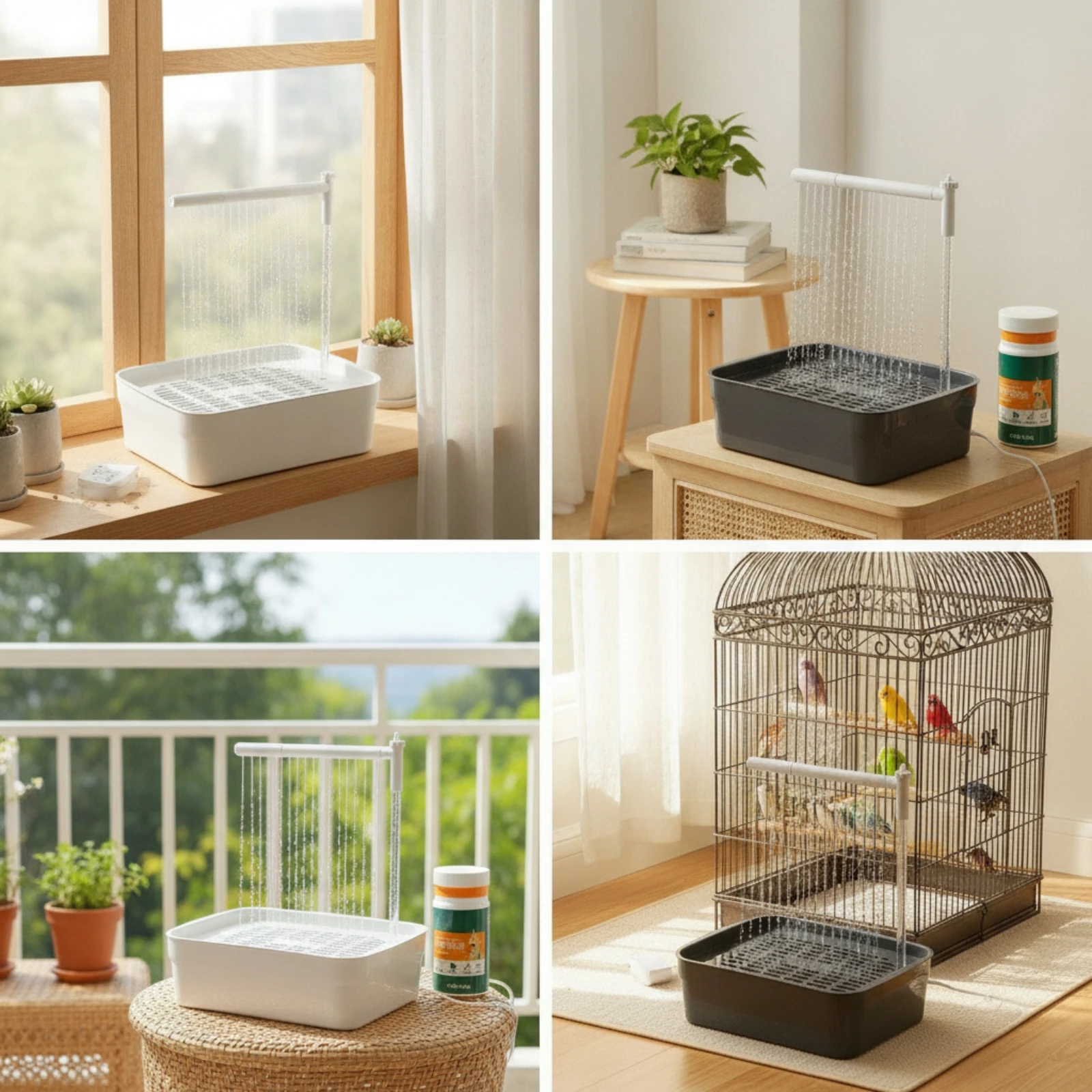 Bird Bath with Shower Plastic Bird Bath with Running Water Bathing Tray Easy to Clean Pet Supply Non for Parrots, Tabletop view 5