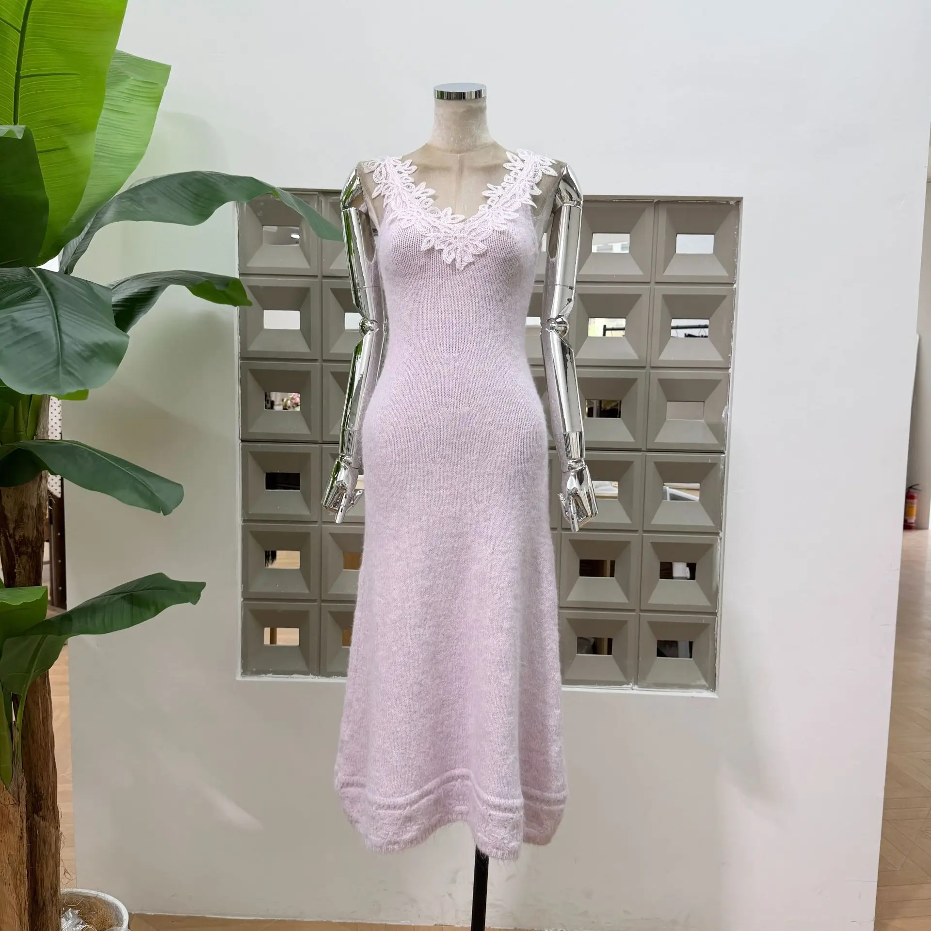 Dresses For Women 2 Piece Set Lace Trim Knit Open Front Sweater Coat Top V Neck Long Dress Elegant Outfit Daily Dating Christmas