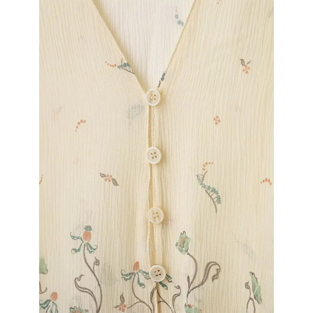 Willshela, camisa transparente ligera de tul de gasa estampada a la moda para mujer, blusa informal elegante de manga larga con cuello en V para mujer