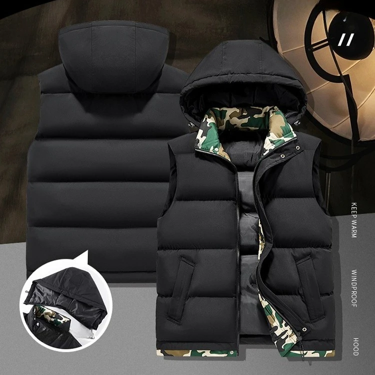 

Men Fashion Autumn Winter Thicken Cotton Waistcoat Sleeveless Vests Jacket Coat Men Warm Detachable Hat Outwear Vest Jacket Men
