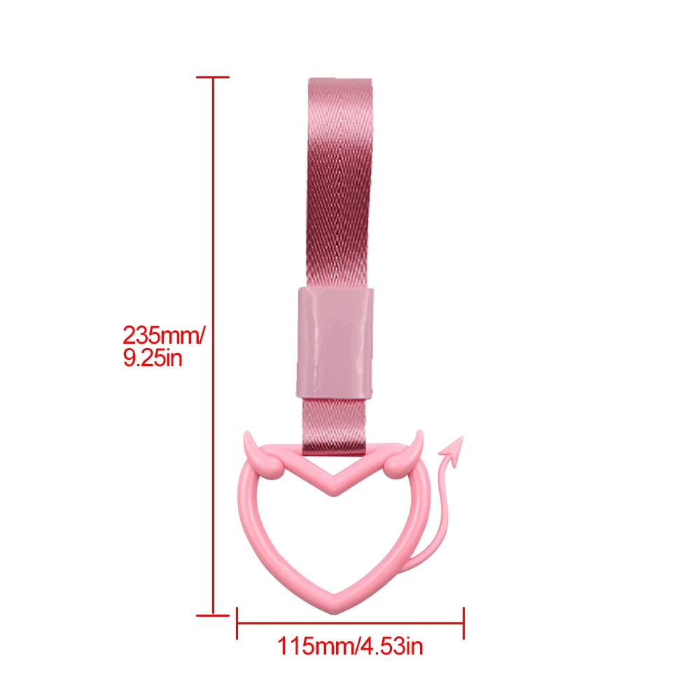 JDM Demon Heart Shape Tsurikawa Ring Handle Hand Nylon Strap Loops Bumper  Bus Car Drift Charm Warning Tag Car Auto Accessories