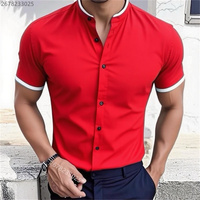 Men's shirt, red solid color 3D printed Hawaiian shirt, business office high quality men's short sleeve tops XS-6XL size