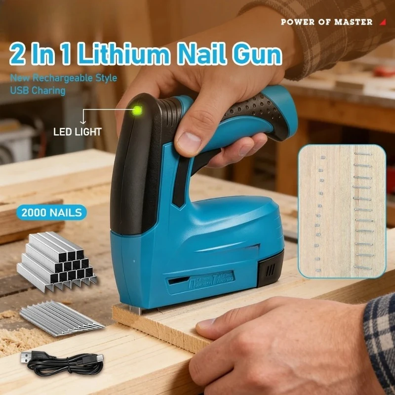 Electric Nail Gun, 2-in-1 Straight & Staple Nail Gun, Woodworking Electric Stapler Nailer