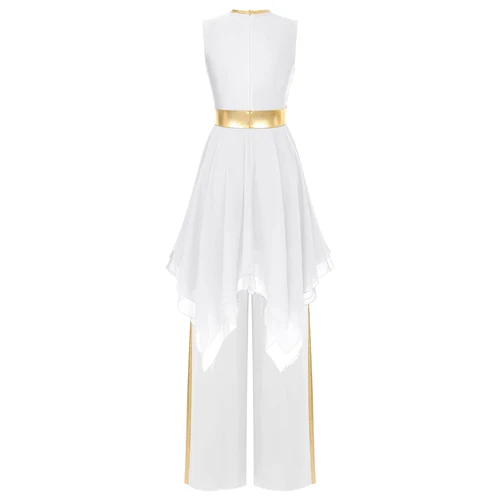 Imagen 2 del producto Traje de baile para mujer, elegante, clásico, moderno, contemporáneo, práctica de danza lírica, Tops de malla, pantalones de vestir, traje, ropa de actuación de Ballet