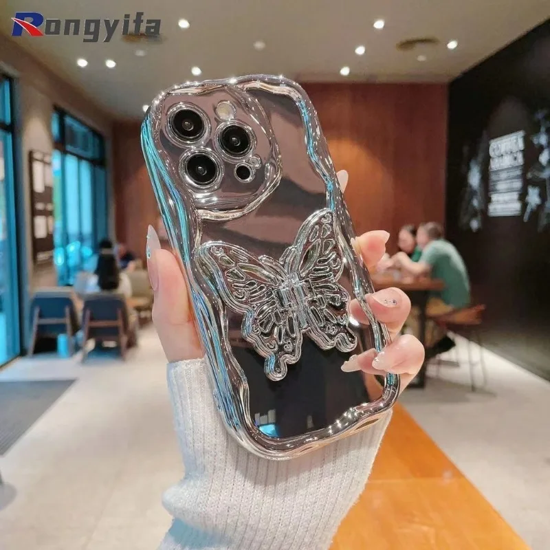 For Xiaomi 14 13 13T 12 12S 12X 11 Lite Pro 10S 10 9 Civi 4 Pro 3 2 1S Casing With Silver Hollow butterfly Anti-fall Cover