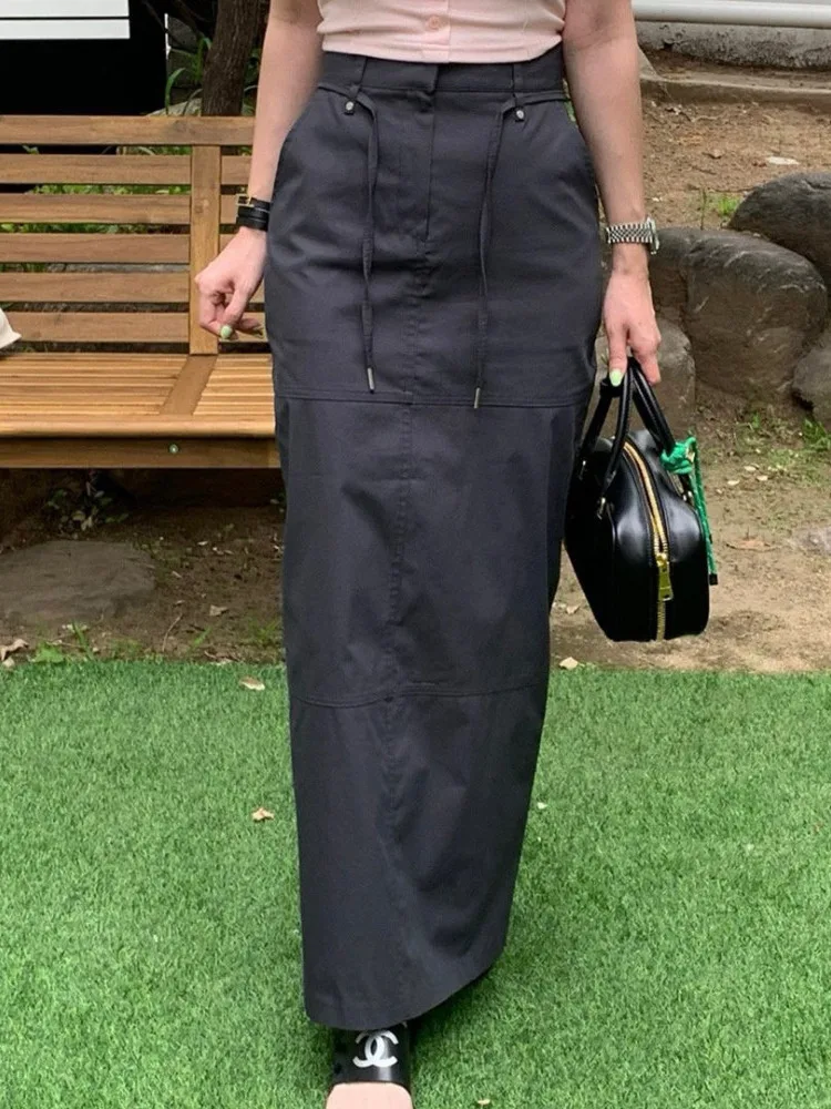 Chic เอวสูง Dstring กระโปรงทํางานยาว f-ความยาวผู้หญิง Faion ฤดูร้อนอเนกประสงค์ Slimming Ba แยกกระโปรงลําลอง