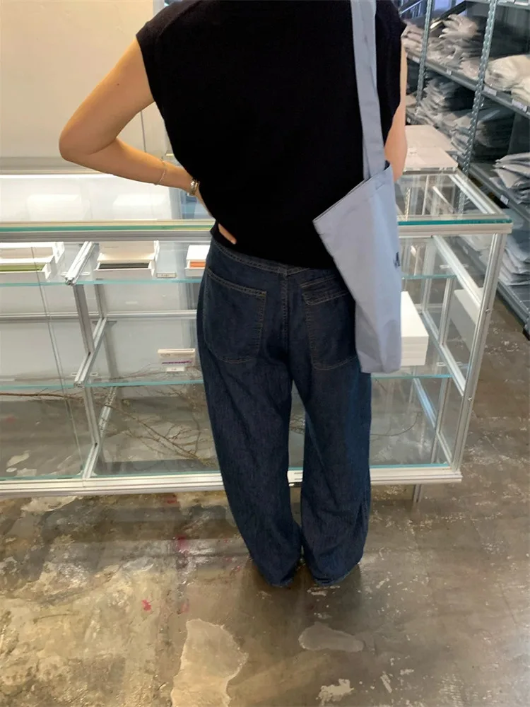 Blaue Jeans mit hoher Taille und weitem Bein und geradem Schnitt für Damen, lockere Passform, lässiges Design, Sommerfaion, bodenlange Hose in Übergröße