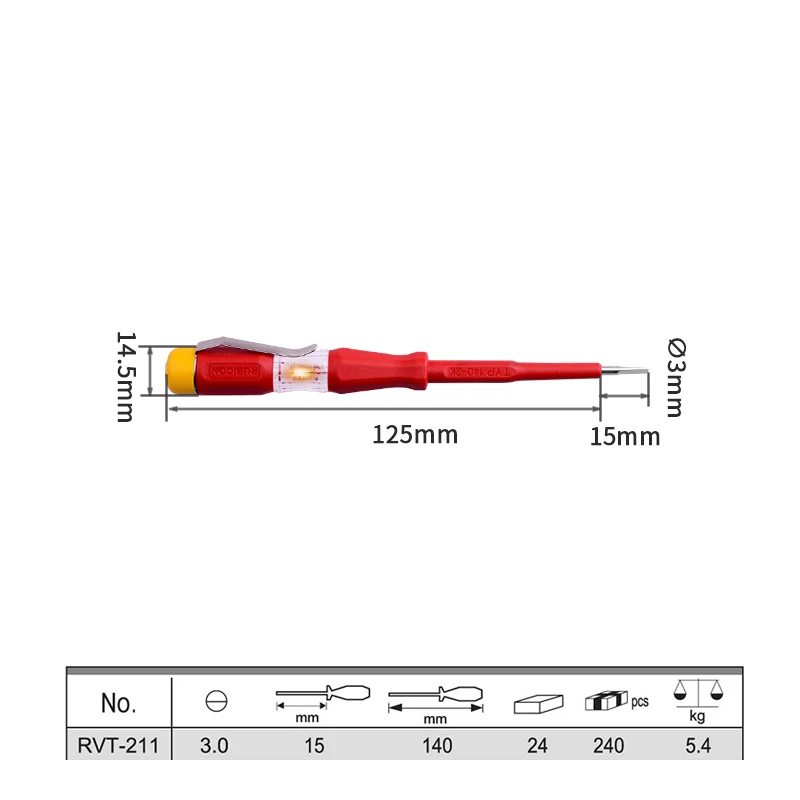 RUBICON Tool Voltage Tester Pen 150V~250V With LDE Power Detector Pencil Electrical Screwdriver Indicator RTV-111|112|211|212