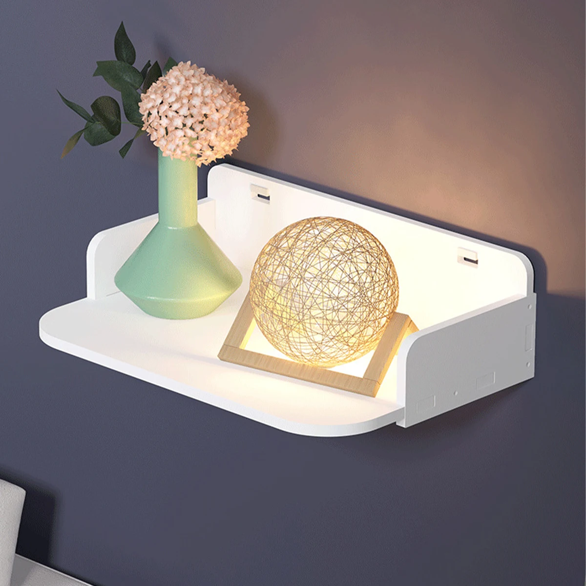 Weißes Wandmontiertes Schweberegal, Bohrfreies TV-Box-Aufbewahrungsregal für Schlafzimmer, Wohnzimmer, Handy-Ladestation