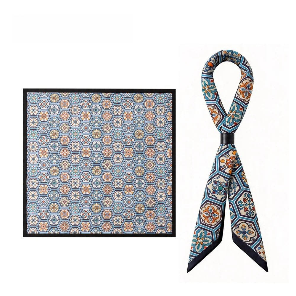 メンズシルクシャルムーズスクエアスカーフ-ビジネスカジュアル-夏冬兼用-幾何学模様-多用途-コットン70-マルベリーシルク30