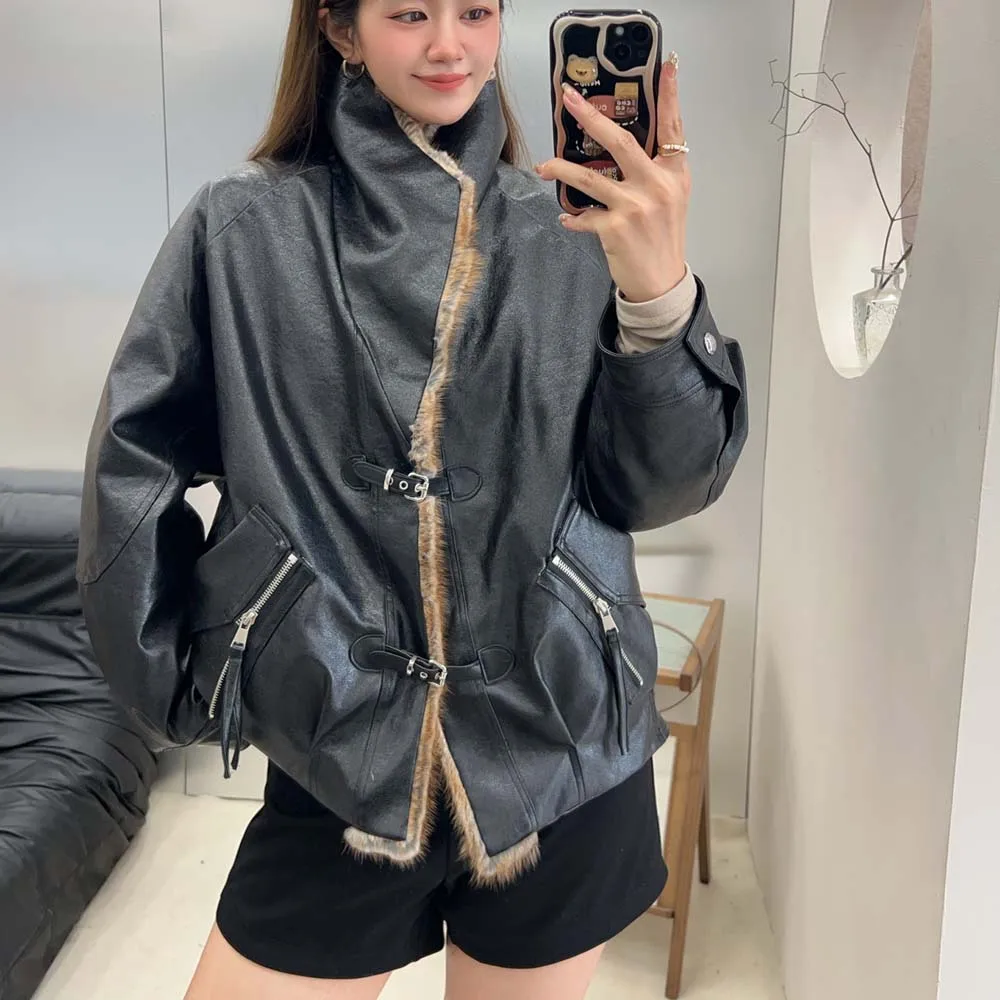 Chaqueta de lujo con cuello peludo, abrigos cálidos de manga larga, cárdigan de invierno, ropa de abrigo gruesa de plumas de ganso