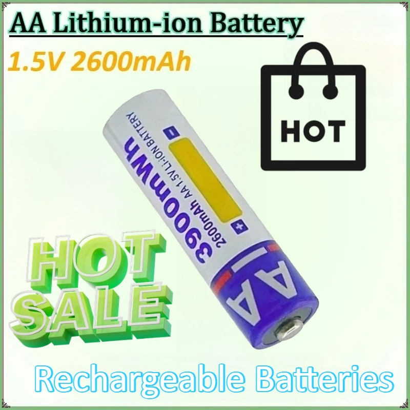 

New 1.5V AA 2600mAh Rechargeable Li-ion Battery for Remote Control Mouse Small Fan Electric Toy Battery USB Type-C Charging