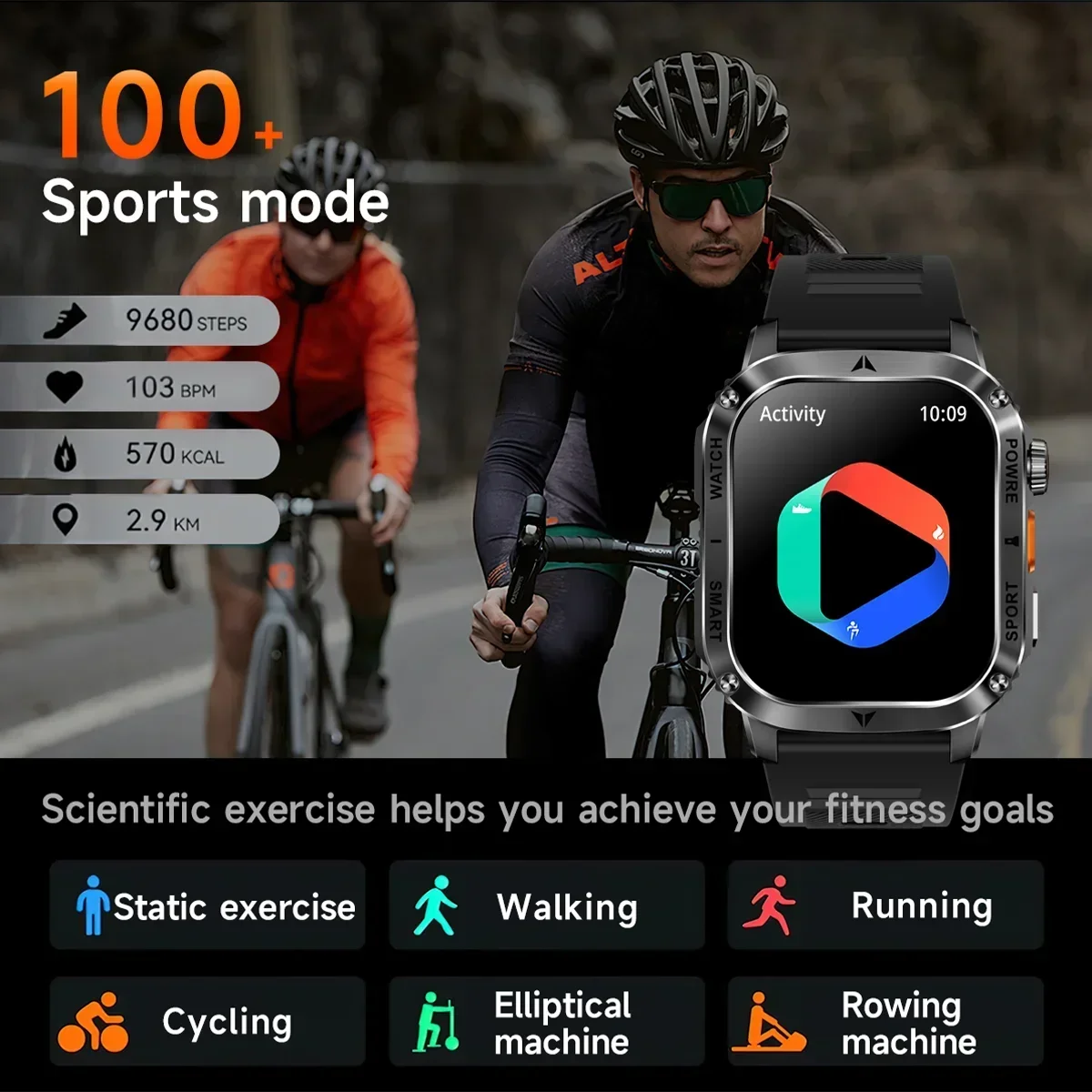 KAPULUN AK80 2.01" HD Large Screen LED Flashlight Outdoor 100+ Sports Modes Heart Rate Bluetooth Call Smartwatch For Men Women