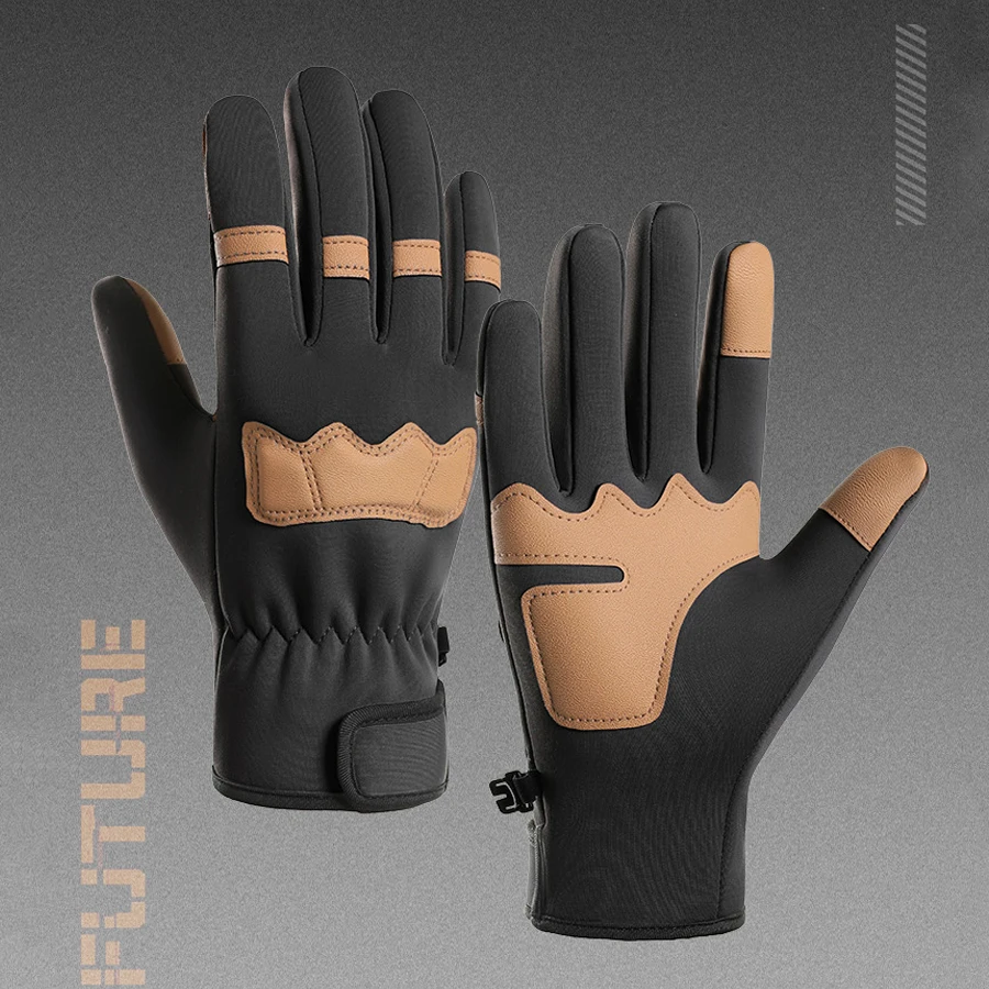 Herbst- und Winter-Radsport-Fleece-Handschuhe für Herren und Damen, winddicht und warm, Touchscreen-Handschuhe, Outdoor-Wandern, Skifahren, Radfahren mit Reißverschluss