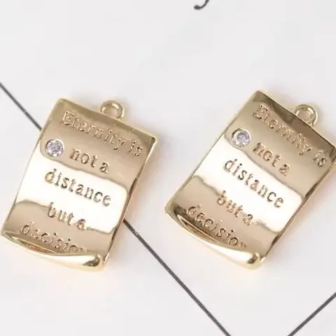 2PCS 15.5x10mm Copper Plated with Real Gold and Slightly Inlaid Zircon Romantic English Love Letter Paper Pendant DIY Accessory