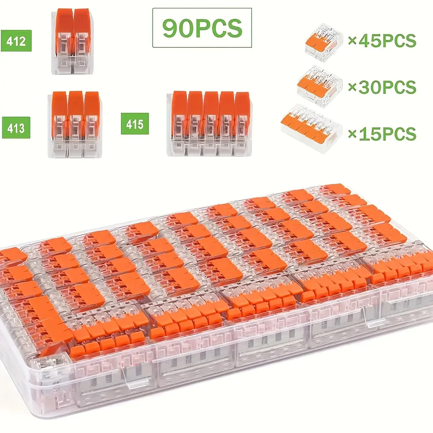 Paquete surtido de conectores de cables, Kit de conectores de empalme compactos para cables eléctricos, cables flexibles trenzados sólidos, 90 Uds.