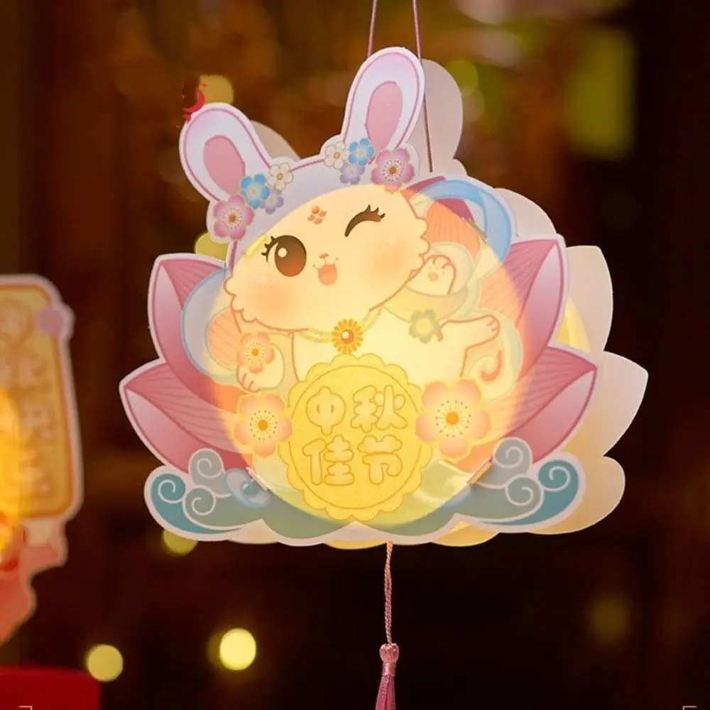 

Cartoon Rabbit Lantern Traditional Style Chinese Lotus Moon Mid-Autumn Festival Lantern DIY Material Bag with Tassel