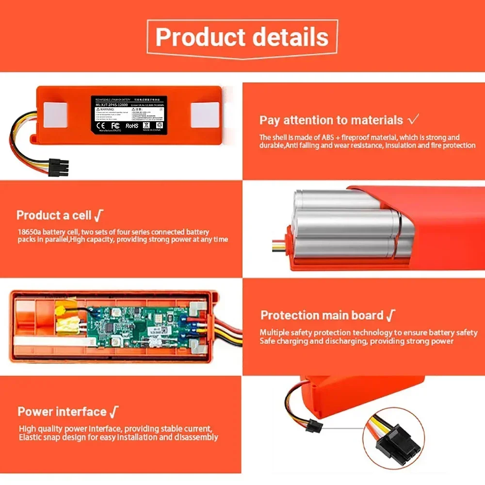 Genuine Robotic Vacuum cleaner Replacement Battery for Xiaomi Robot Roborock S50 S51 S55 Accessory Spare Parts li-ion battery