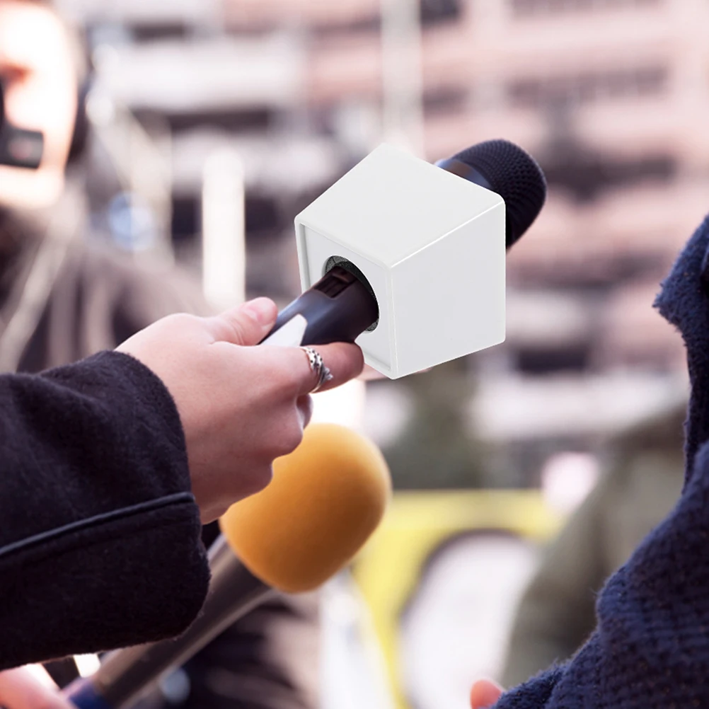 

2 pcs Interview Microphone Logo Station Handheld Wireless Sponge Black White Trapezoid Shape Recording Journalists Prop
