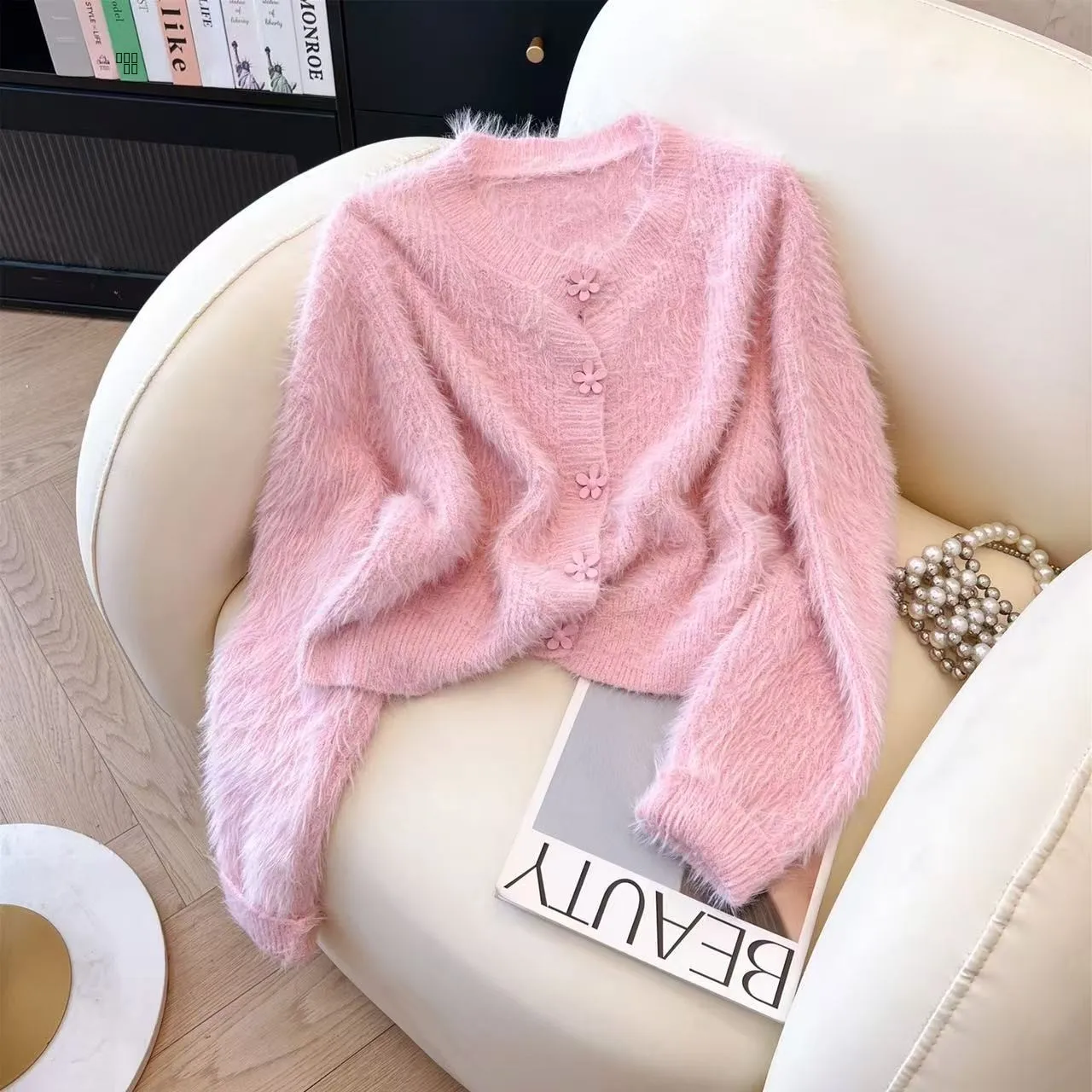 

Мягкий вязаный свитер из искусственного меха, круглый кардиган, универсальный осенне-зимний модный мягкий уютный шерстяной трикотаж, топ