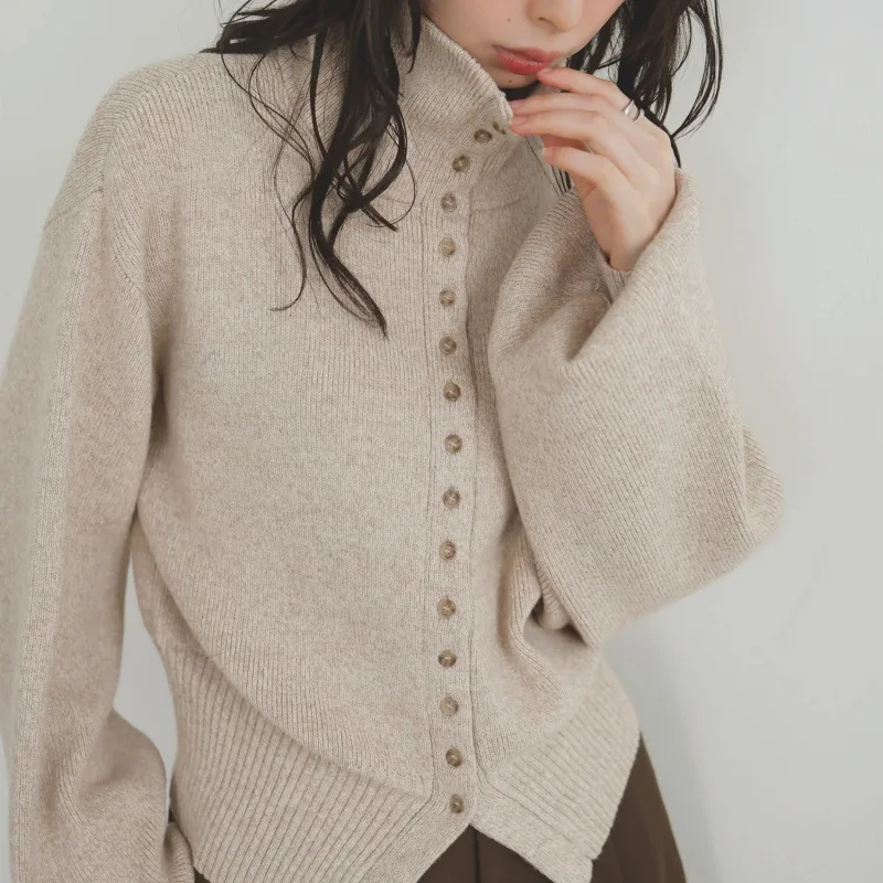 

New Autumn Winter French Women's Knitted Coat High Neck Sweater Fashionable Cardigan Top