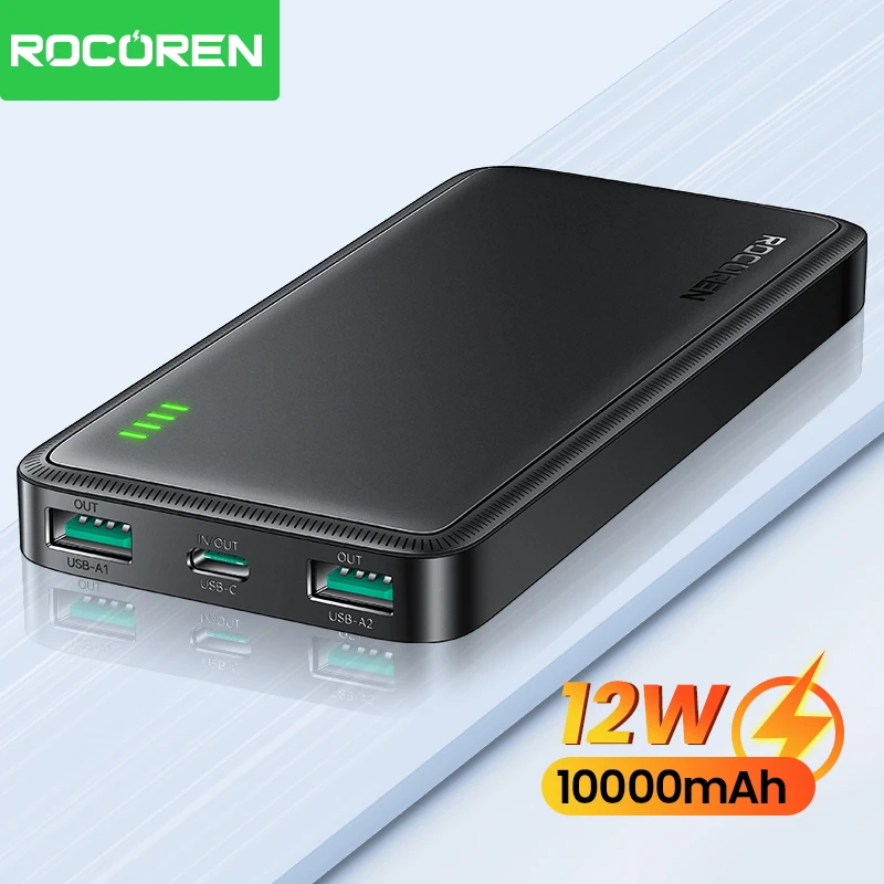 Rocoren 10000mAh Power Bank Portable Charger External Battery PoverBank 10000 Fast Charging Powerbank For iPhone Xiaomi mi POCO