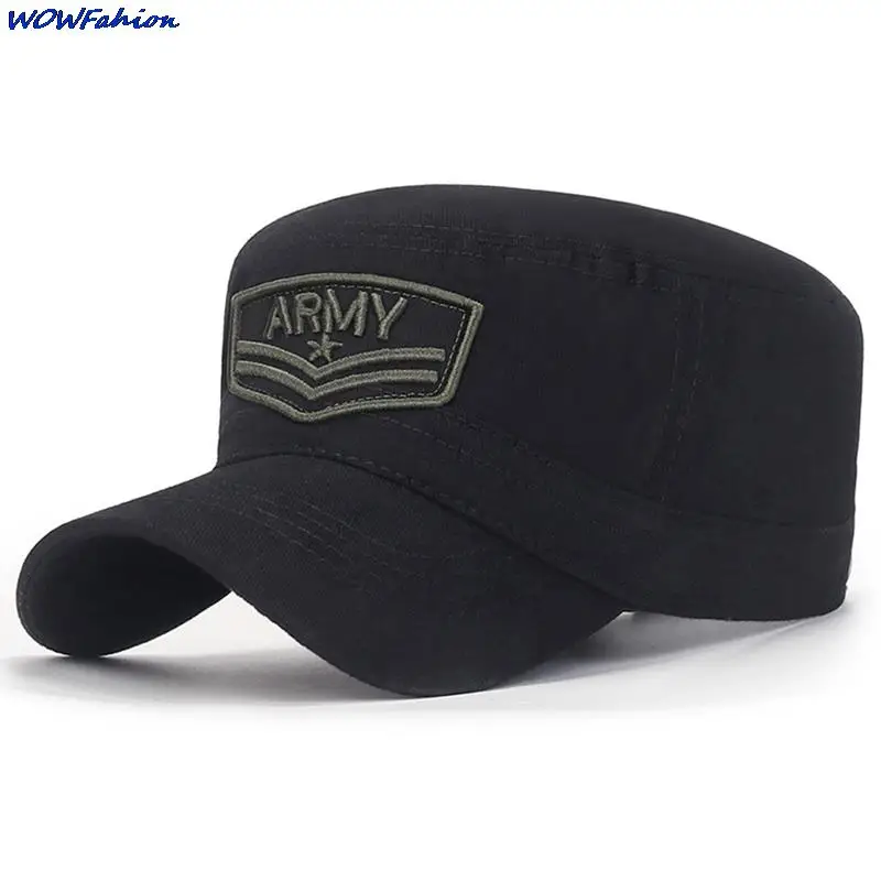 Summer Men\'s Camouflage Flat Top Hat Men Cotton Hat  Embroidered Letter Sport Cap With Brim Camo Hat