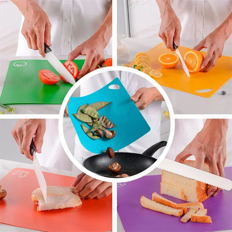 Colorful Flexible Plastic Non-slip Chopping Block Christmas Cutting Board Cutting Mats With Food Icons Kitchen Tools