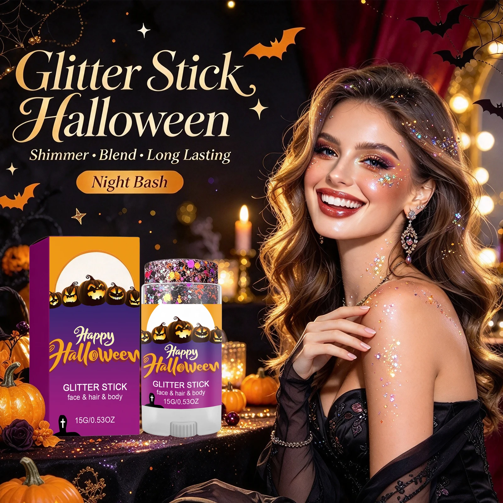Halloween Glitter Stick For Body Face Long Lasting Makeup Highlight Sequins Party Atmosphere Waterproof Cosplay Costume Makeup