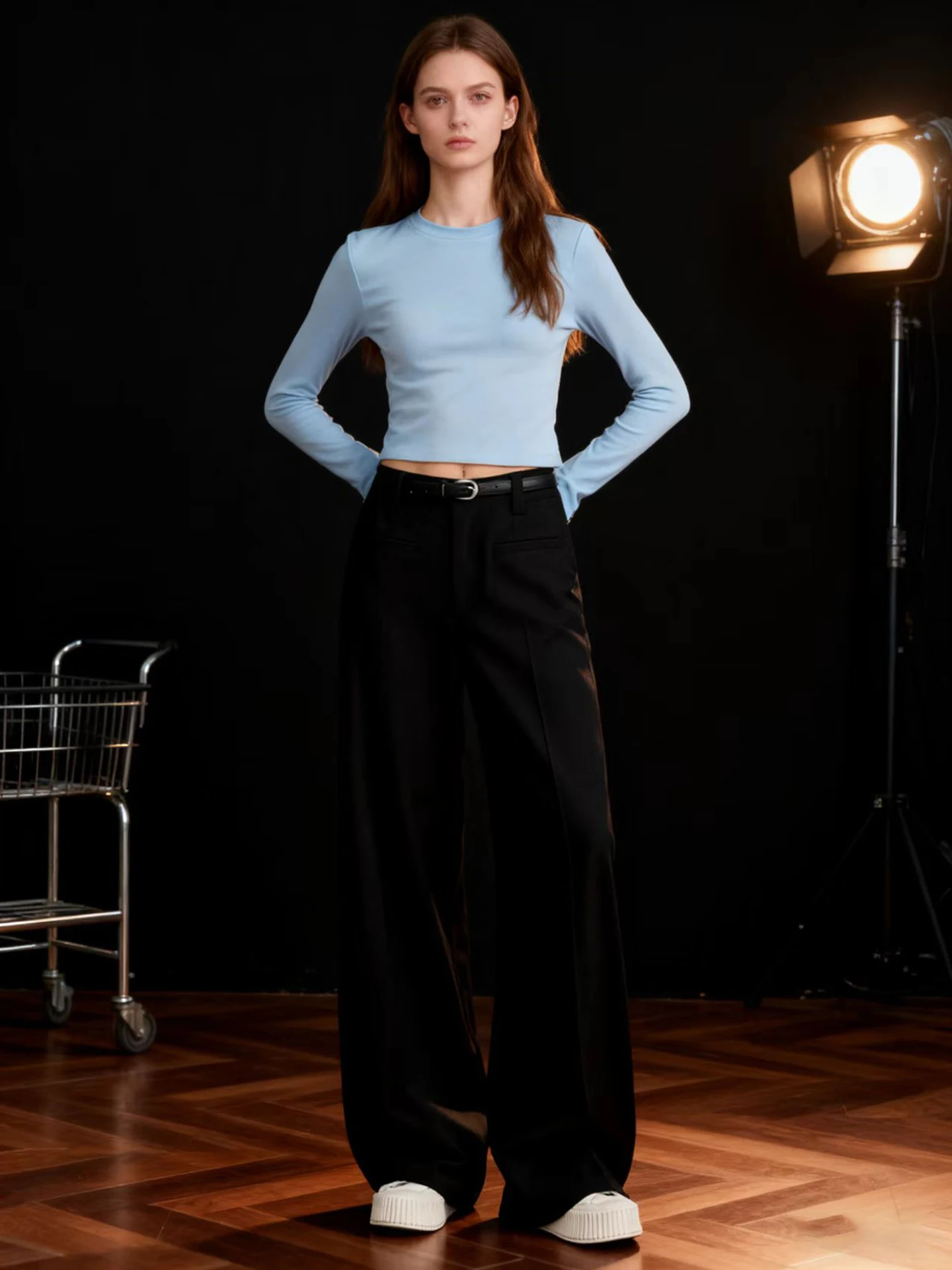 

HUAAPPUW Commuter Style Wide Leg Pants Black Floor Length Women's Suit Trousers Spring 2026 Minimalist Comfortable Casual Pants