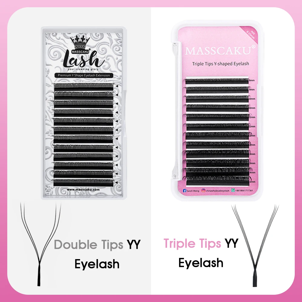 New Arrival MASSCAKU 12 Rows 0.07mm Thickness Waterproof Fluffy Y Style Eyelashes C D  Curl Mix Size Triple Tips Lashes in Stock