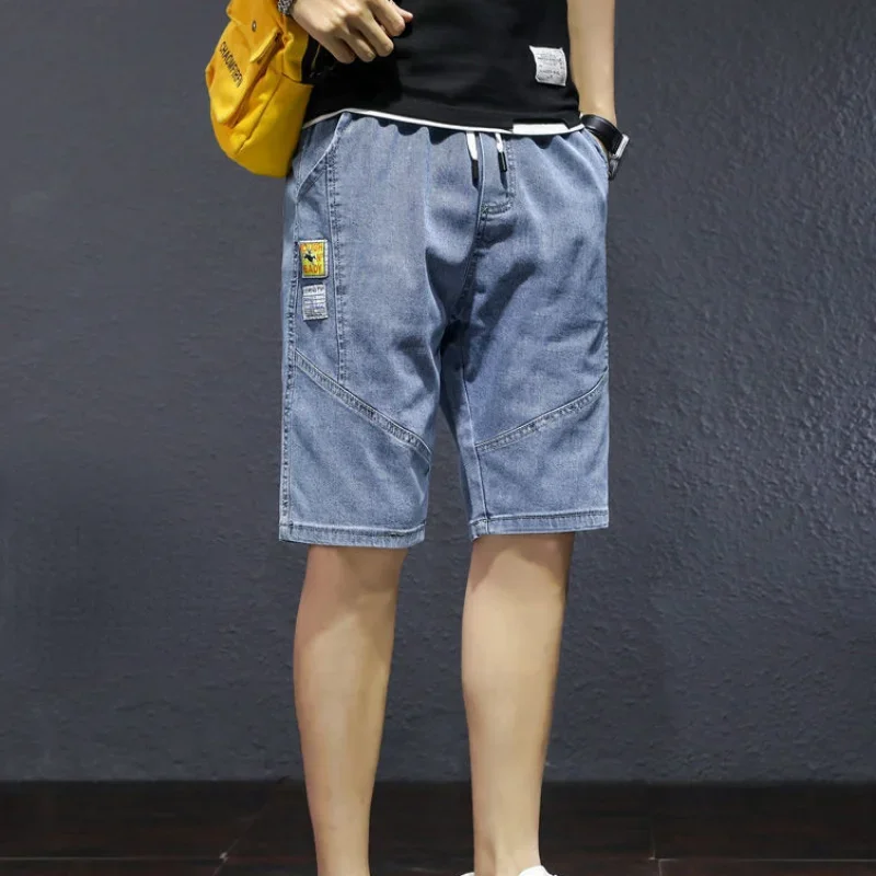 Male Denim Shorts Cargo Gray Half Men's Short Jeans Pants Long Knee Length Streetwear Jorts Buttons Trend 2024 Harajuku Cowboy