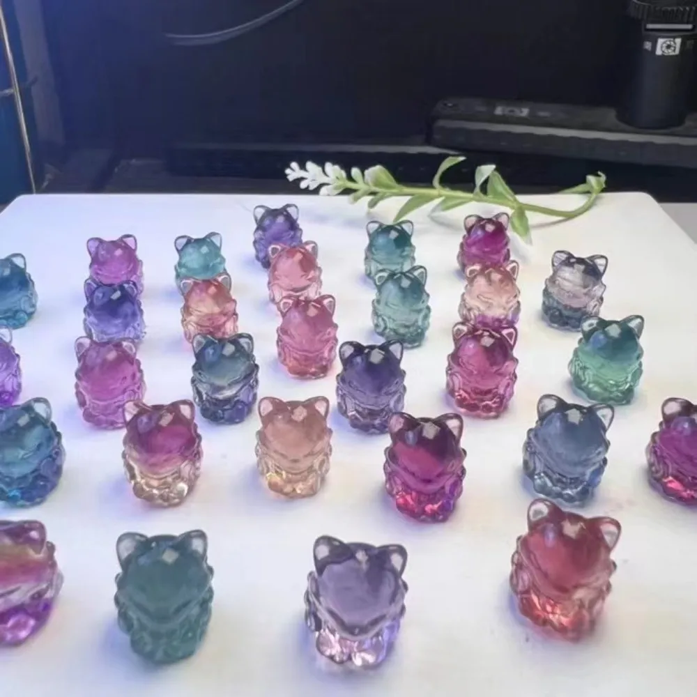 

Natural Stone Mini Rainbow Fluorite Fox Carvings Statue Figurine Miniatures Crystals Stone Healing Reiki Minerals Home Decor
