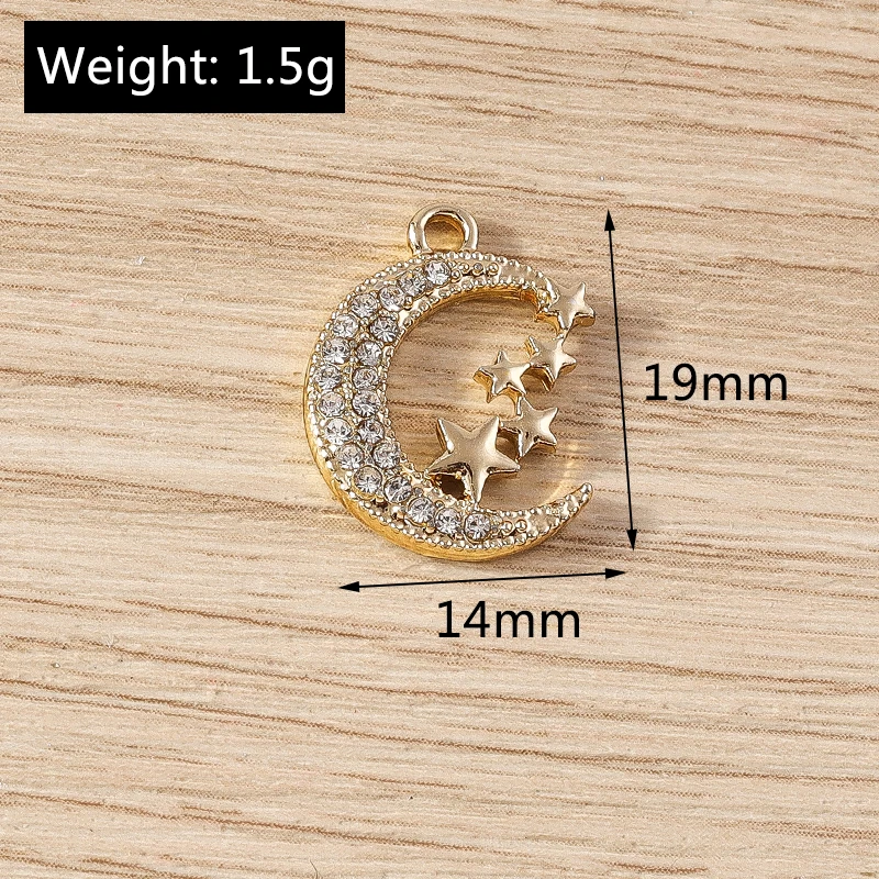10 Stück 14 x 19 mm niedliche Legierung Kristall Mond Stern Charms Anhänger für Schmuckherstellung Tropfen Ohrringe Halskette Armband DIY Bastelbedarf – Detail 1