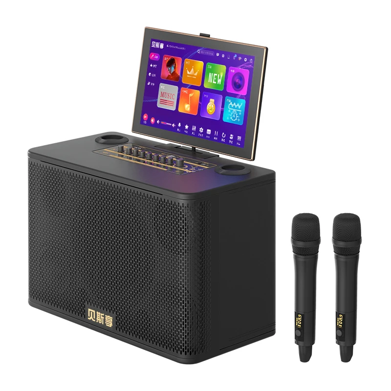 

Hot Sale Black Professional Speaker Wireless Bluetooth Player Portable Karaoke System Audio Set for Ultimate Singing Experience