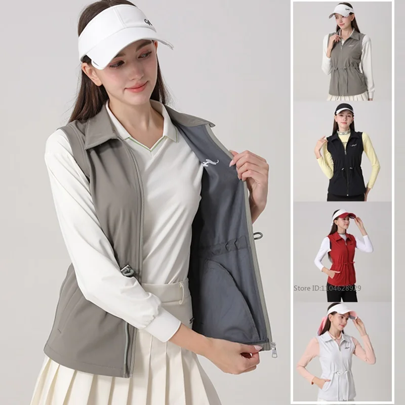 Golfist Women Fleece Warm Golf Vest Sleeveless Windproof Jacket Ladies Drawstring Slim Sports Vest for Golf Leisure Waistcoat
