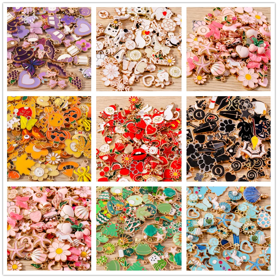 

Tusember 30Pcs/lot Random Mixed Hearts Flowers Animals Charms Jewelry Making Earrings Necklace DIY Accessory Handmade Supplies