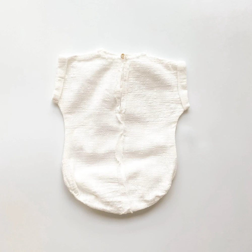 Minimalist White Linen Newborn Photography Romper Short Sleeve Baby Photo Outfit Infant Photoshoot Prop Soft Lightweight Costume